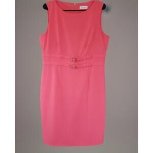 Calvin Klein Shealth Pencil Hot Pink Dress Size 14 XL Business Career Gold Accs